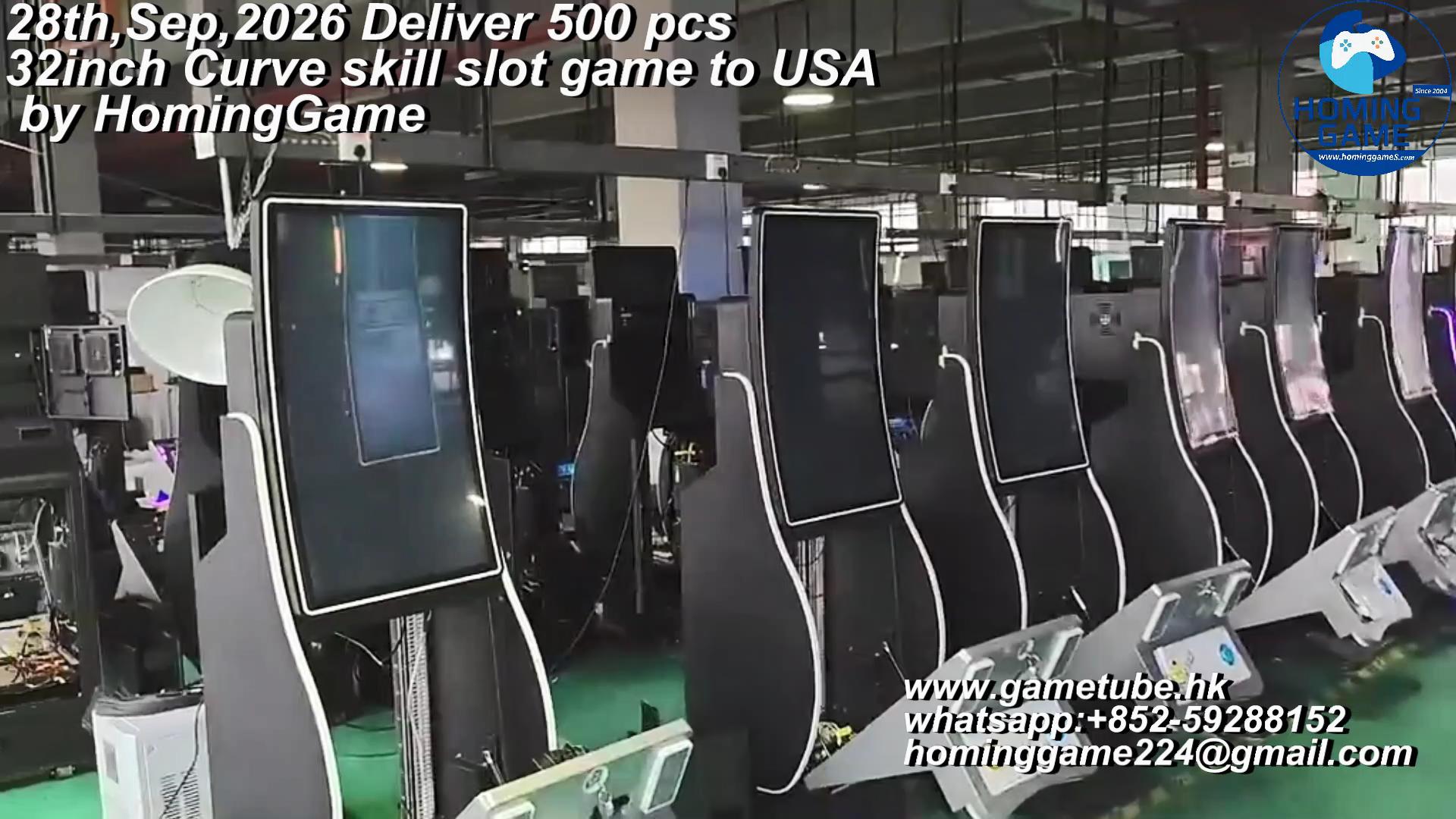 Sept 28, 2026: HomingGame Delivers 500 Pcs 32" Curved Skill Slot Table Machines to USA Sept 28, 2026: HomingGame Delivers 500 Pcs 32" Curved Skill Slot Table Machines to USA